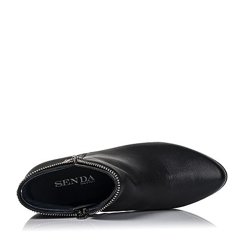 Senda/森达冬季专柜同款黑色粒面牛皮/黑色开边珠牛皮女靴3WR12DD5
