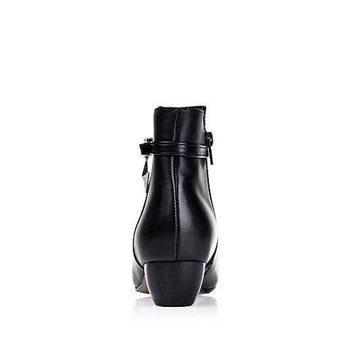Senda/森达冬季专柜同款黑色软牛皮女靴(绒里)4MS41DD5