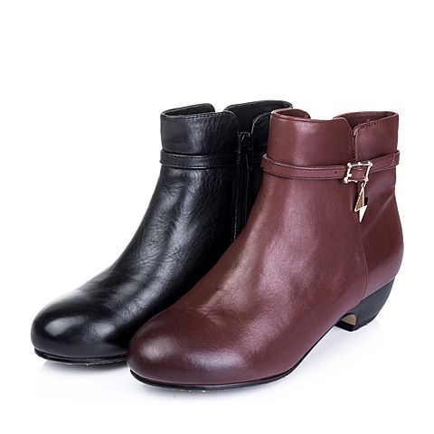 Senda/森达冬季专柜同款黑色软牛皮女靴(绒里)4MS41DD5