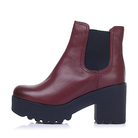 Senda/森达冬季专柜同款红色软牛皮女靴(绒里)3D40RDD5