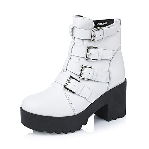 Senda/森达冬季专柜同款白软牛皮女靴（皮里）M3D43DD5