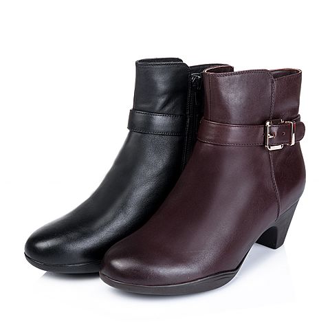 Senda/森达冬季专柜同款黑色软牛皮女靴（皮里）M3O44DD5