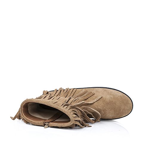 Senda/森达冬季专柜同款驼色牛绒皮女靴（皮里）M3Z40DD5