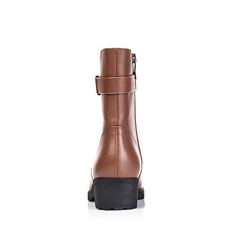 Senda/森达冬季专柜同款棕色牛皮女靴(皮里)3WX11DZ5