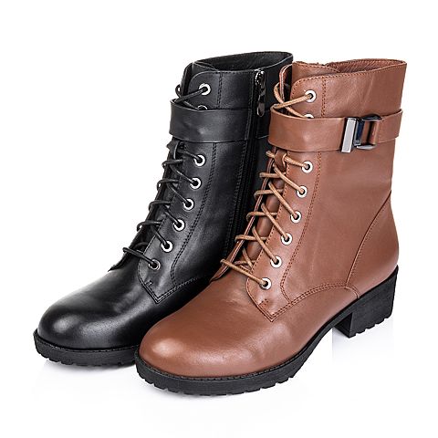 Senda/森达冬季专柜同款棕色牛皮女靴(皮里)3WX11DZ5
