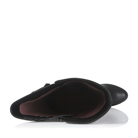 Senda/森达冬季专柜同款黑色牛皮女靴（皮里）3PE27DC5