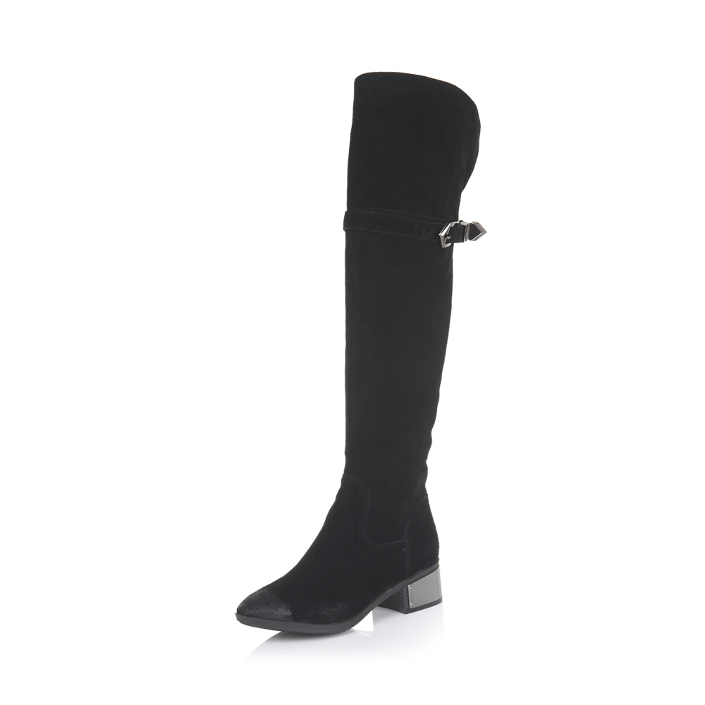 Senda/森达冬季专柜同款黑色牛反绒皮女靴3WT15DC5