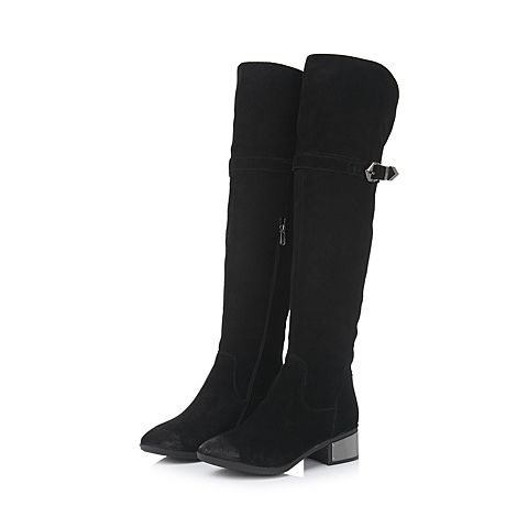 Senda/森达冬季专柜同款黑色牛反绒皮女靴3WT15DC5