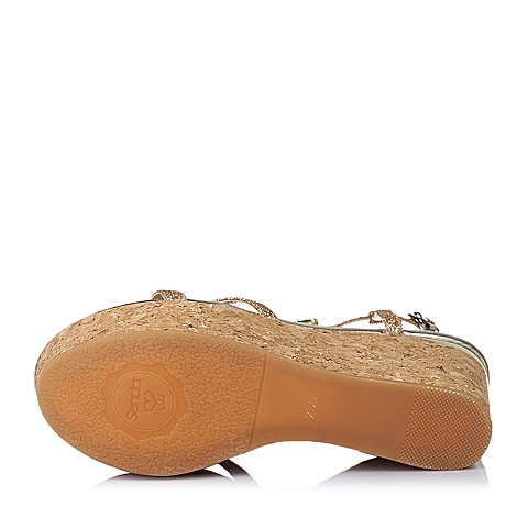 Senda/森达夏季金砂布精致水晶坡跟女凉鞋E3J26BL6
