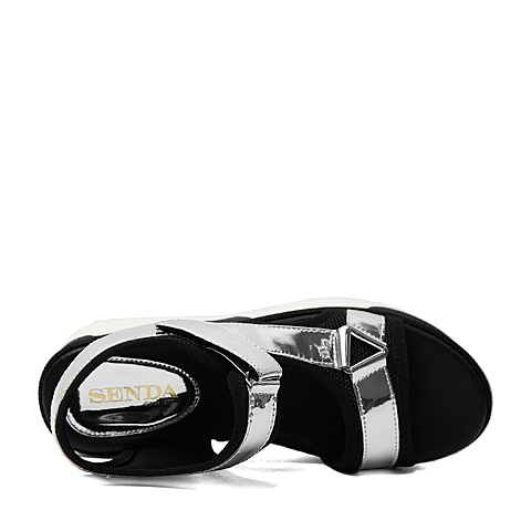 Senda/森达夏季专柜同款银色超纤/黑色网女凉鞋3SQ20BL6 专柜1