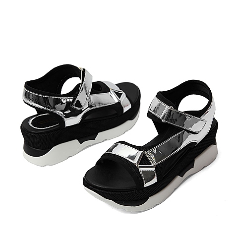 Senda/森达夏季专柜同款银色超纤/黑色网女凉鞋3SQ20BL6 专柜1