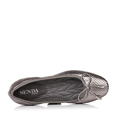 Senda/森达秋季专柜同款咖灰色割纹牛皮浅口女单鞋3QI24CQ6