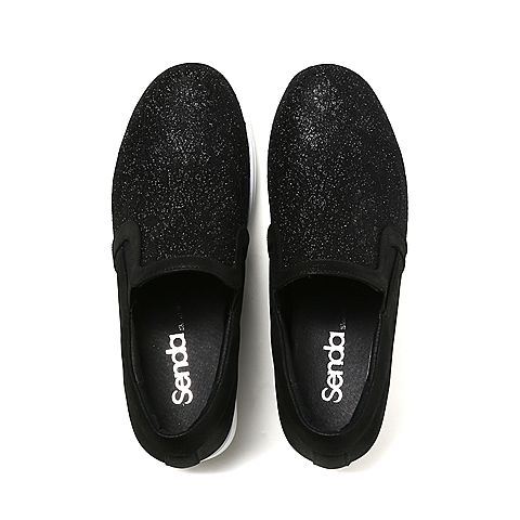 Senda/森达秋季专柜同款黑色膜羊皮/蕾丝布女单鞋I4O20CM6