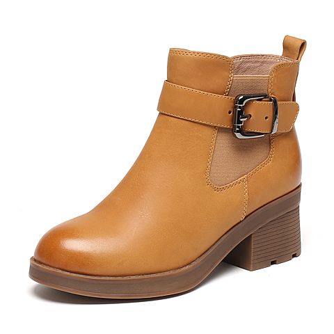 Senda/森达冬季专柜同款时髦大气女皮短靴粗跟3PH26DD6