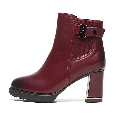 Senda/森达冬季专柜同款红色蜡牛皮女靴N3N44DD6