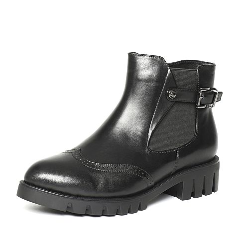 Senda/森达冬季专柜同款黑色蜡牛皮时尚女靴N3Y40DD6