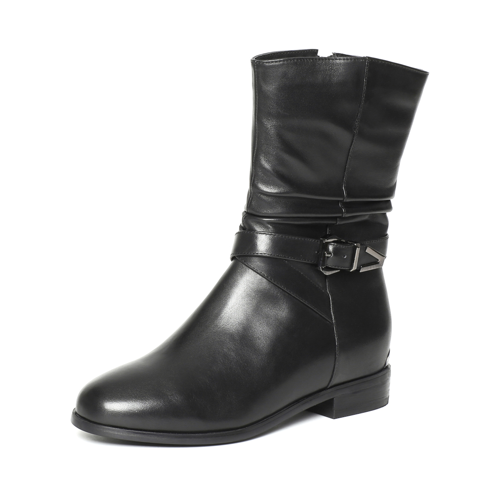 Senda/森达冬季专柜同款黑色蜡牛皮女靴N3J62DZ6