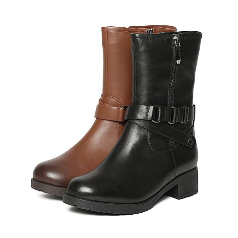 Senda/森达冬季专柜同款黑色蜡牛皮女靴(绒里)N3E63DZ6