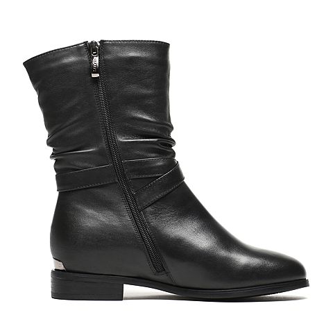 Senda/森达冬季专柜同款黑色牛皮女靴N3J62DZ6