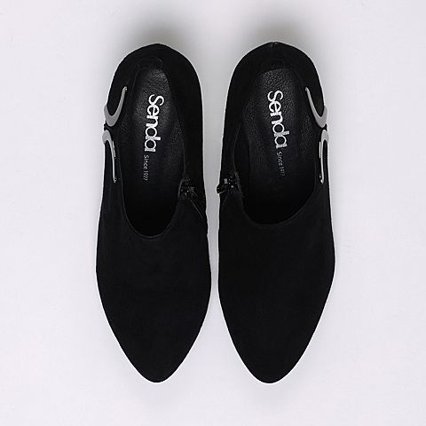 Senda/森达秋季专柜同款黑色羊绒皮女单鞋I4J21CM6