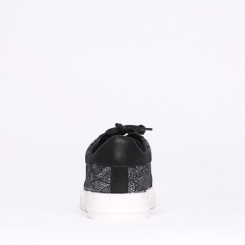 Senda/森达秋季专柜同款黑色膜羊皮/银蕾丝布女单鞋I4Z20CM6