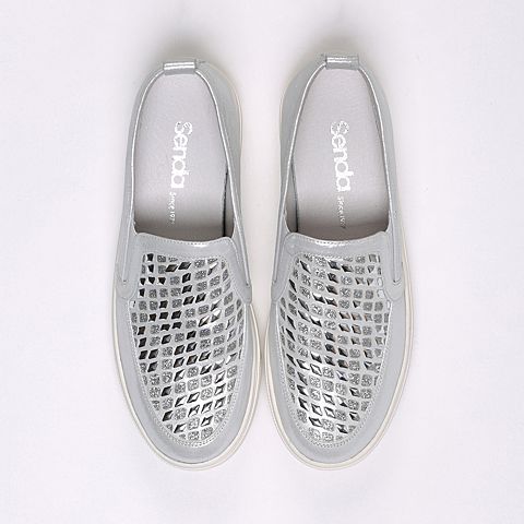 Senda/森达秋季专柜同款银色膜羊皮/银砂布女单鞋K3I20CM6