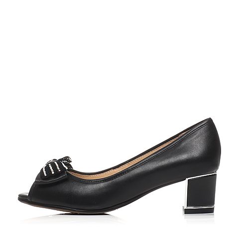 Senda/森达春季专柜同款黑色蜡羊皮女单凉鞋B3V03AU6