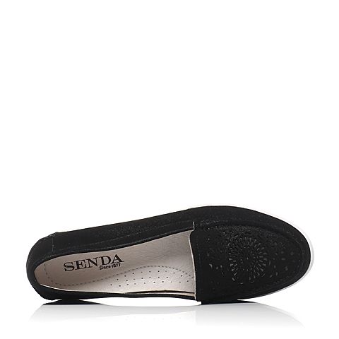 Senda/森达春季专柜同款黑色布纹羊皮女单鞋3PF28AQ6