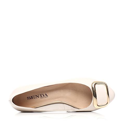 Senda/森达春季专柜同款米白色水晶山羊皮女单鞋3PX22AQ6