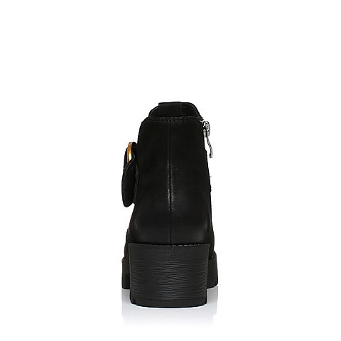 Senda/森达冬季新款专柜同款牛皮女短靴皮带扣中粗跟3DR10DD7
