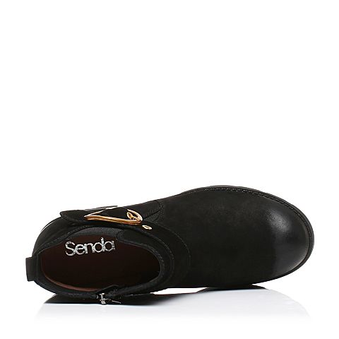 Senda/森达冬季新款专柜同款牛皮女短靴皮带扣中粗跟3DR10DD7