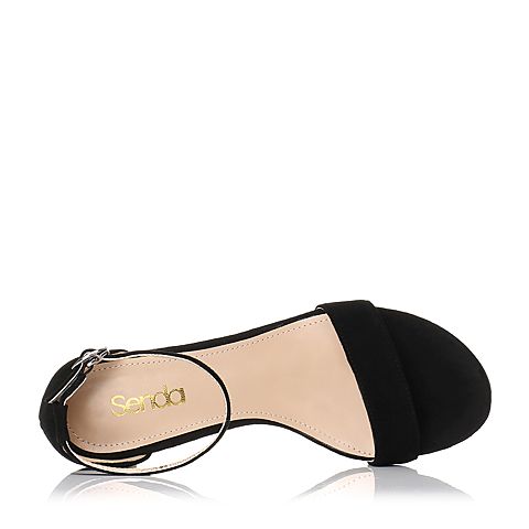 Senda/森达夏季专柜同款时尚甜美一字带女粗跟凉鞋VBU01BL7