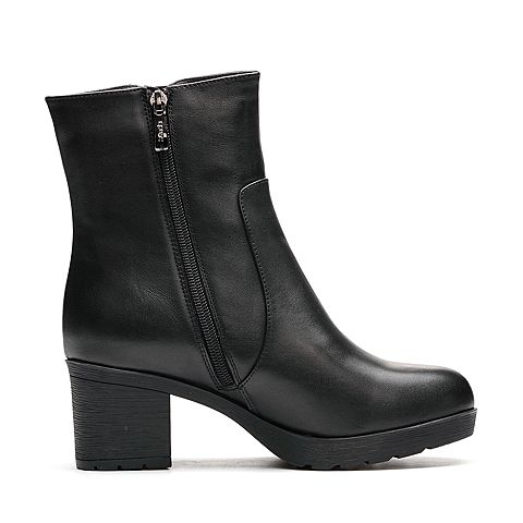 Senda/森达冬季新款专柜同款优雅气质女短靴粗高跟VDU60DD7