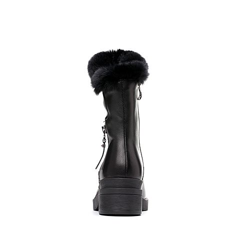 Senda/森达冬季新款专柜同款气质绒毛女中筒靴中粗跟VEM61DZ7