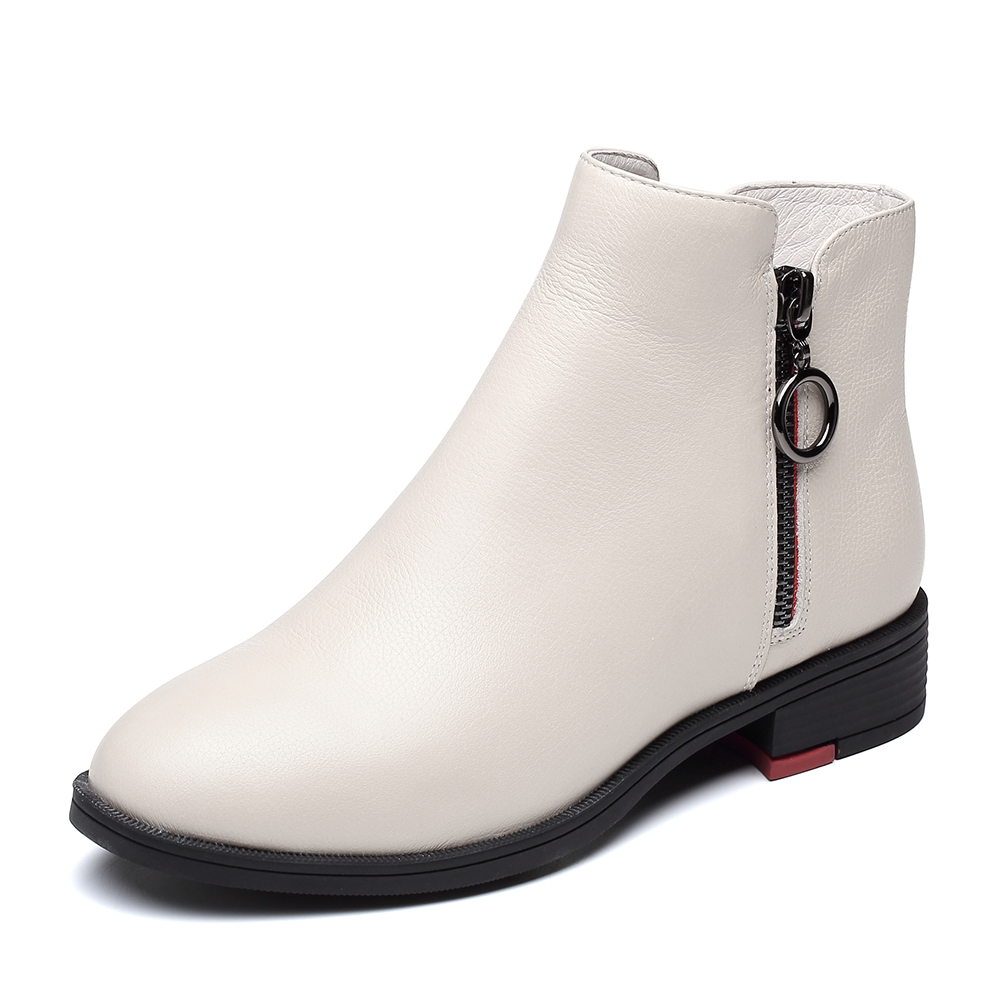 Senda/森达2018冬季新款专柜同款潮流牛皮革方跟女短靴4FJ01DD8
