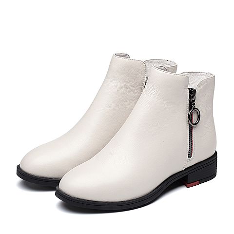 Senda/森达2018冬季新款专柜同款潮流牛皮革方跟女短靴4FJ01DD8