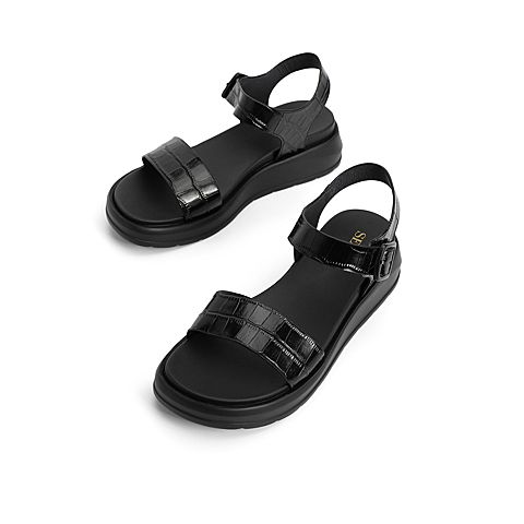 森达2021夏季新款商场同款简约石头纹厚底休闲女凉鞋4WG01BL1
