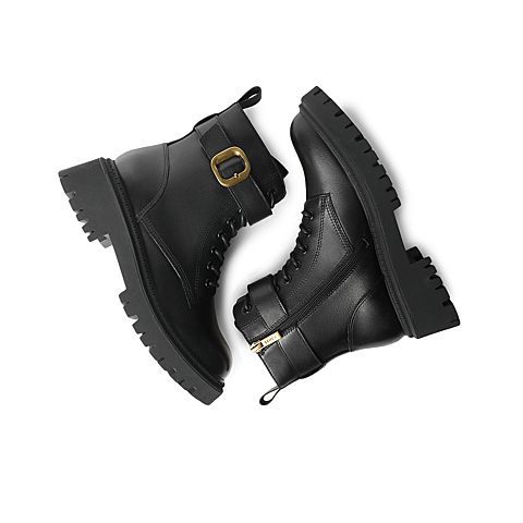 森达2021冬季新款商场同款时尚皮带扣女短筒马丁靴4W742DD1