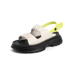 森达运动风沙滩鞋女2022夏新商场同款褶皱厚底休闲凉鞋SAP01BL2