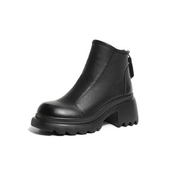 森达气质时装靴女2023冬新商场同款时尚显瘦粗跟短皮靴STS01DD3