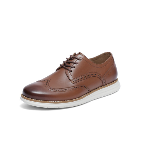 森达复古休闲皮鞋男2024春季新款商场同款布洛克平底单鞋42L02AM4