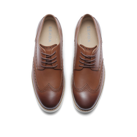 森达复古休闲皮鞋男2024春季新款商场同款布洛克平底单鞋42L02AM4