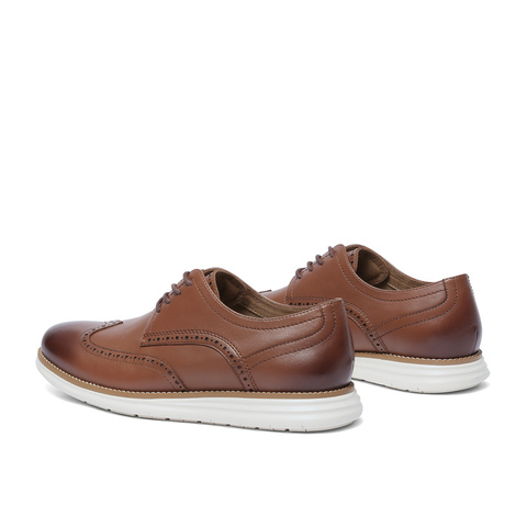 森达复古休闲皮鞋男2024春季新款商场同款布洛克平底单鞋42L02AM4