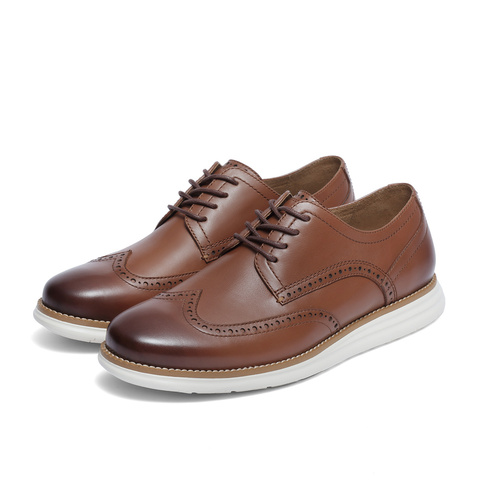 森达复古休闲皮鞋男2024春季新款商场同款布洛克平底单鞋42L02AM4