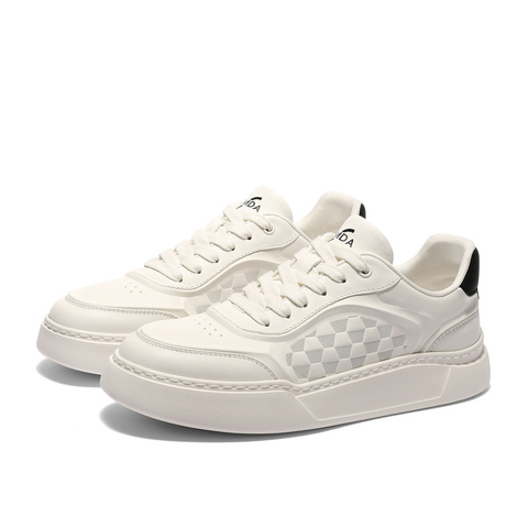 森达板鞋男款2025春新商场同款棋盘格厚底休闲小白鞋1UT01AM5