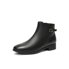 森达休闲靴女2025冬季新款商场同款百搭粗跟短皮鞋4T6B5DD5