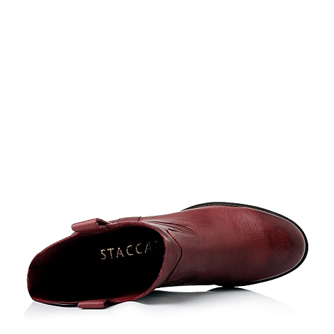 STACCATO/思加图秋季专柜同款酒红色油蜡羊皮女皮靴EA569CD3