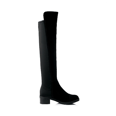 STACCATO/思加图冬季专柜同款黑色羊绒皮/黑色弹力布女皮靴（绒里）9RN01DC3