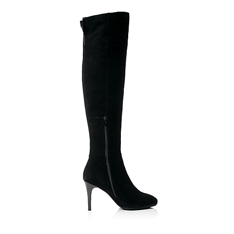 STACCATO/思加图冬季专柜同款黑色羊绒面皮女靴EF536DC3