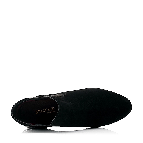 STACCATO/思加图冬季专柜同款黑色羊绒面皮/黑白贴膜羊皮女皮靴9SM04DD4